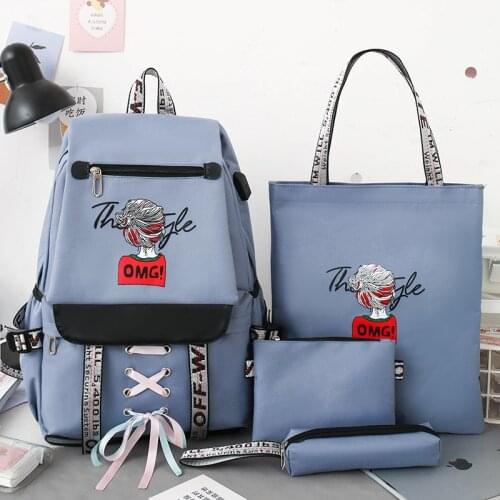 4Pcs/set Canvas Backpacks Women School Bags for Teenage Girls Book Bags Large Capacity Preppy Style Travel Backpack Student