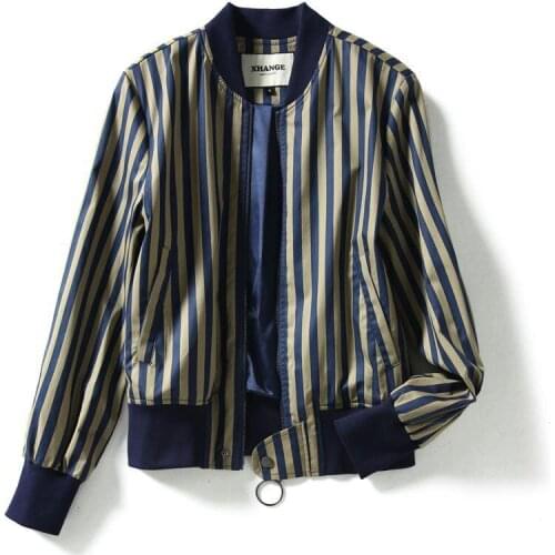 2021 New Women Spring Autumn Coat Short Jacket Stripes Casual Outwear Cotton Elegant Jackets Baseball Uniform Casaco Feminino