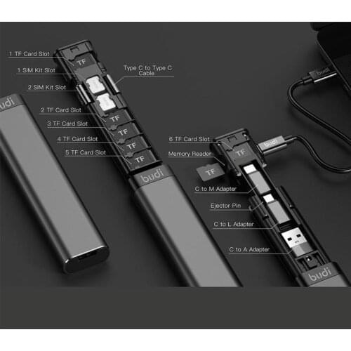 Multi-function BUDI Smart Adapter Card Storage Data Cable USB Box Universal 15w Wireless Charger for iPhone Huawei portable