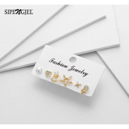 Fashion Charms Small Pearl Circle Star Heart Earrings Set High Quality Stud Sets Earrings For Women Girls Accessories Jewelry