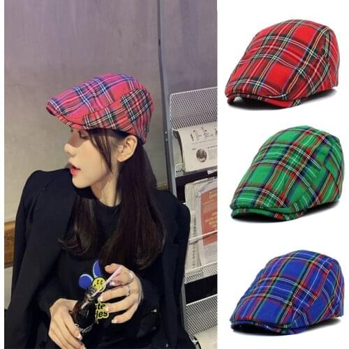 Fashion Stripe Lattice Berets Hat Women Men Spring Summer Plaid Visors Red Green Blue Duckbill Herringbone Grid Flat Cap Unisex
