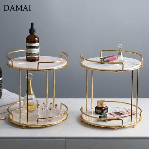 Marble Texture Jewelry Shelf Nordic Modern Golden Stroke Double Layer Ceramic Cosmetic Mirror Tray Dressing Table Storage Rack