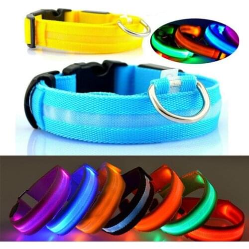 Nylon LED Pet Dog Glowing Collar Night Safety Pet Flashing LED Neck Collar Anti-lost Puppy Luminous Necklace For Dog Cat Walking