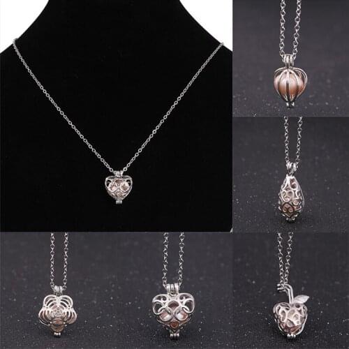 Delicate Imitation Pearl Oyster Bead Locket Cage Pendant Charms Necklace Birthday Gift