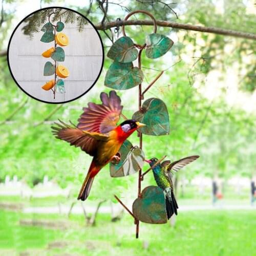Newly Metal Birds Feeder Creative Green Leaves Hanging Birds Feeder for Outdoor Garden Courtyard Decoration