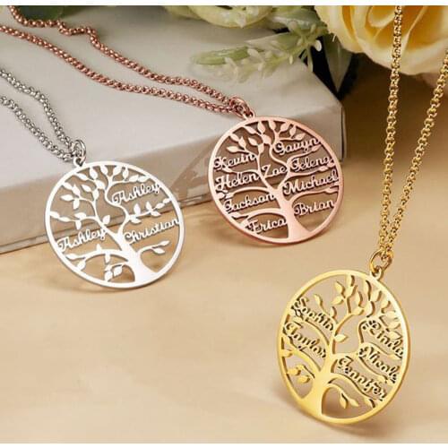 Mumuxing Large Tree Of Life Necklace Custom Name Ladies Round Stainless Steel Pendant Necklace Family Nameplate Elegant Jewelry