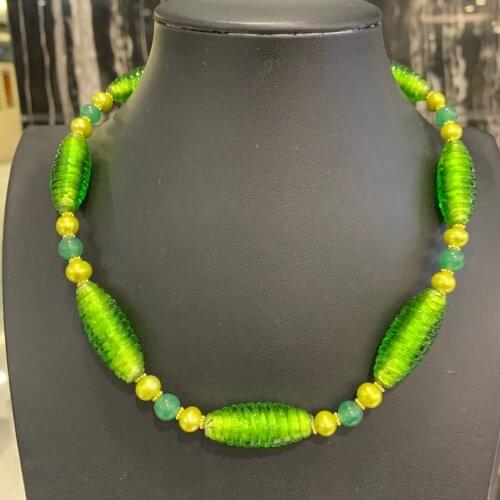 Natural fresh water pearl and chamilia beads mixed necklace green color fashion women jewelry 45CM free shipping