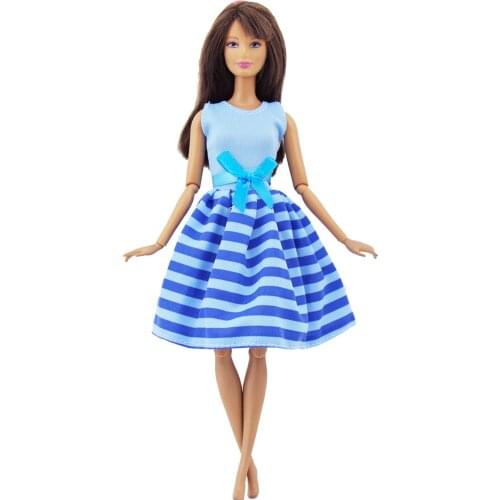 Handmade Doll Dress Bowknot Blue Mini Gown Summer Daily Wear Dollhouse Clothes for Barbie Doll Accessories Baby Kids Gifts Toys