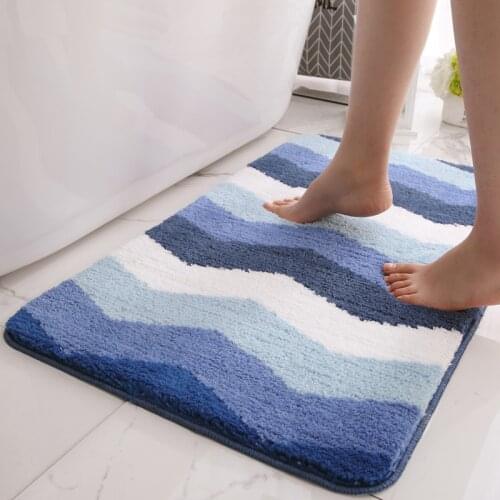 Simple Ripple Bath Mat Microfiber Flocking Bathroom Door Mat Non-slip Absorbent Foot Mat Home Entrance Decorative Floor Mat