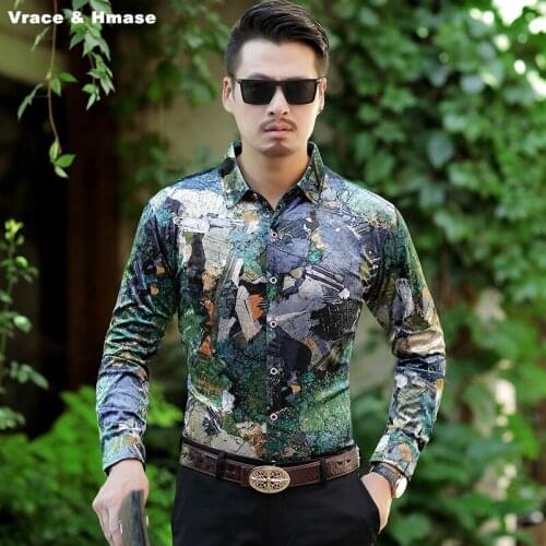 Beautiful 3D printing fashion casual wash and wear long sleeve shirt Autumn 2018 quality velvet soft comfortable men shirt M-3XL
