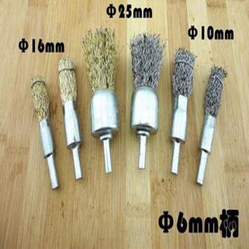 Free shipping of 6pcs/set copper& steel wire brush for brush rod derusting polishing wheel grinding head flat steel wire
