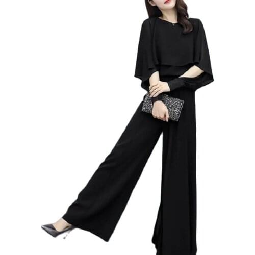 Chiffon Two Piece Set Women Pants 2021 Spring And Summer New Large Size Fashion Slim Drape Wide Leg Pants Suit Women