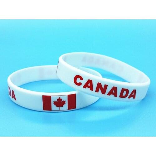 100pcs Canada Flag Logo Silicone Bracelet Men Sport Power Wristband Print Country Rubber Wrist Strap Cuff Bangle Accessories