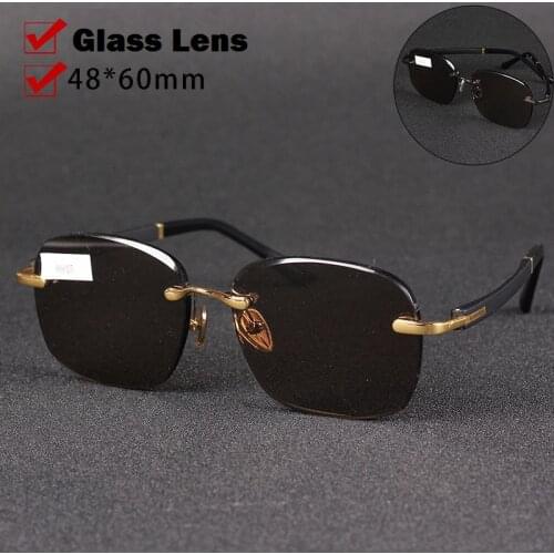 Evove Glass Sunglasses Men Women Rimless Sun Glasses for Male Vintage Brown Stone Lens Anti Scratch
