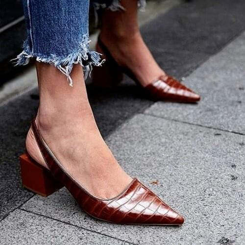 Women Pointed Toes Pumps Mid Chunky Heels Slingback Sandals Shoes Summer New Vintage Woman Lady Female Sandals Slippers Shoes