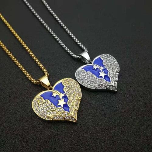 Hip Hop necklace Bling Iced Out Rhinestone Gold Color Stainless Steel Star Wing Heart Pendant Necklaces for Men Rapper Jewelry