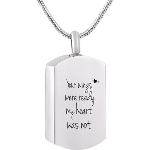 Your Wings Ready but My Heart Was Not Cremation Keepsake Jewelry Pendant,Pet or Human Memorial Urn Ashes Necklace