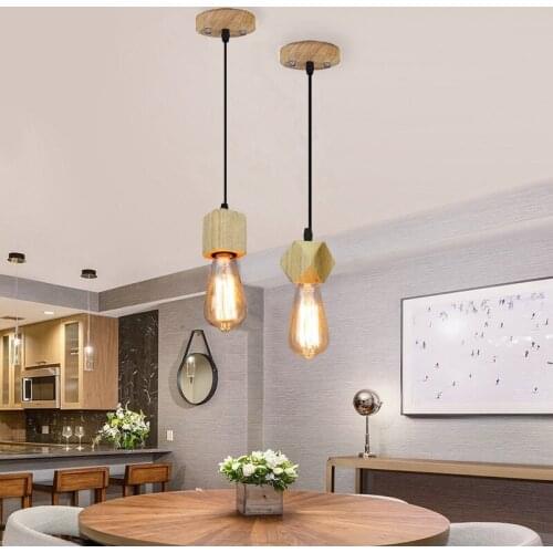 Vintage led wood pendant light art dining room modern hang lamp e27 nordic pendant lights living room restaurants bar droplight