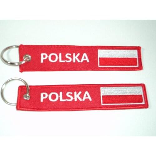 Embroidered POLSKA (Poland) With Polish Flag Double Sided Keyrings Keychains