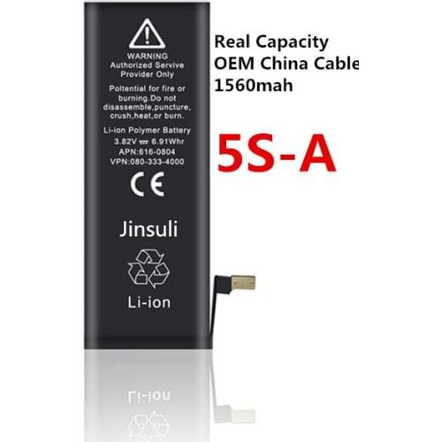 Jinsuli 10pcs/lot Real Capacity China Protection board 1560mAh 3.7V Battery for iPhone 5S 5GS zero cycle replacement 5S-A
