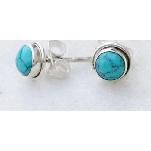 Women Silver Color Turquoise Ear Stud Ear Wedding Engagement Vintage Earrings Jewelry