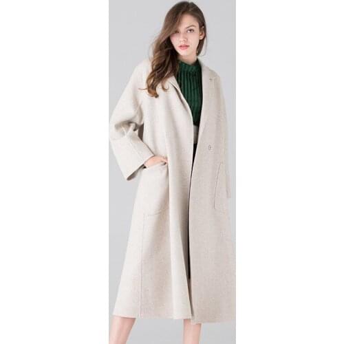 Long woolen blends cashmere coats for women 2019 autumn winter casual ladies jackets plus size overcoat beige belt loose
