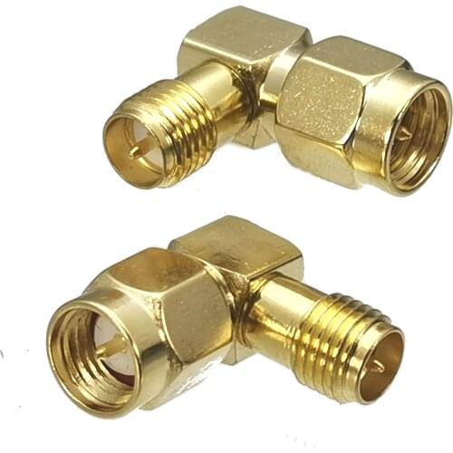 1pcs Connector Adapter SMA Male Plug to RP-SMA Female Plug Right Angle RF Coaxial Converter New Brass