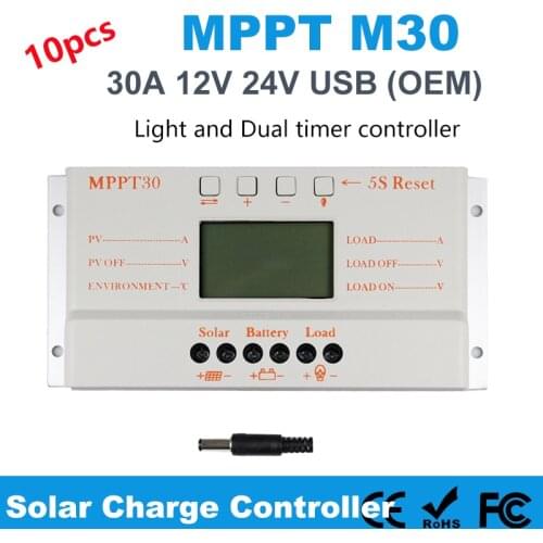 10 Pcs 30A MPPT Solar Charge Controller 5V USB Output 12V 24V Solar Panel Controller LCD Displa PV Home Battery Charger New