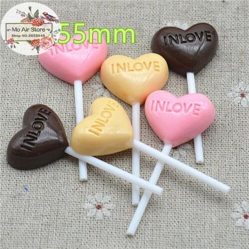 10PCS In love heart lollipop Resin Flat back Cabochon imitation food Art Supply Decoration Charm DIY Craft