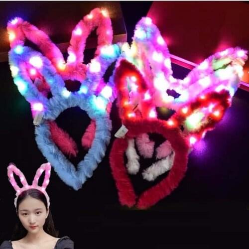 20pcs Glowing Bunny Ear headband with lights Flashing LED Rabbit Headwear Hair Hoop Accessories Halloween Party Props Hairband