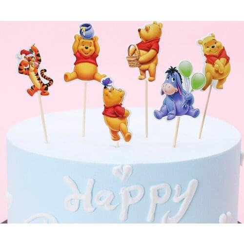 24pcs Disney Winnie the Pooh Tiger Bear Donkey balls Cupcake Toppers Picks Kids Birthday Party Wedding Decoration cake Supplies