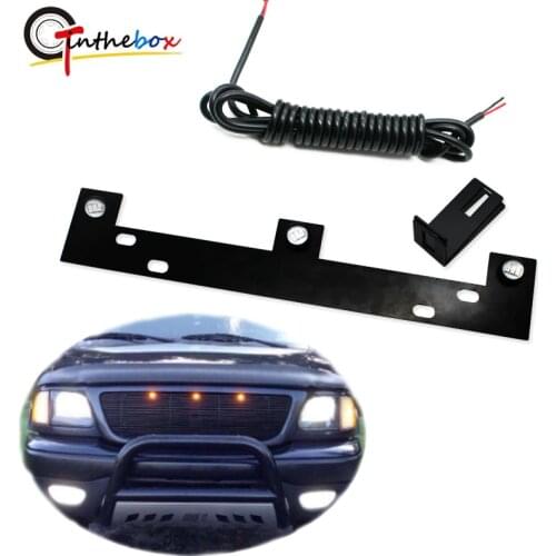 Gtinthebox 3pcs Super Bright Raptor Style LED Grille Lights Kit w/ Mounting Bracket For 2009-up Ford F-150, Amber/White 12V