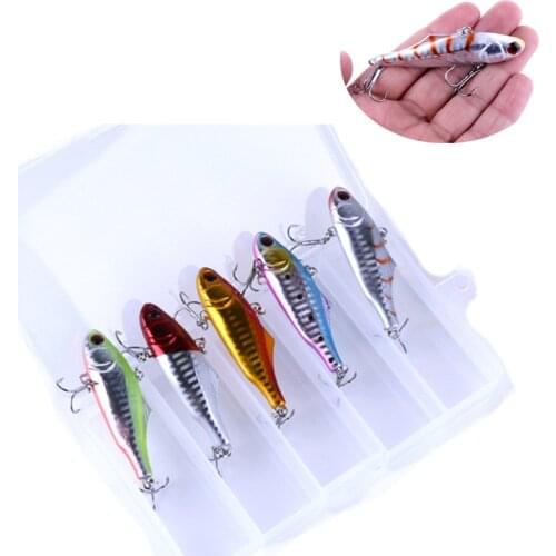 5Pcs/pack Set Box VIB Sinking Bait Hard Fishing Lure Jig Vibra Rattlin Hook Isca Artificial Bass Bait Crap Fishing Tackle