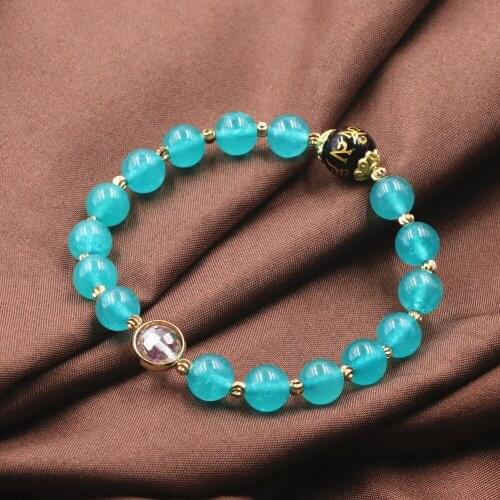 7 Colors Beads Bracelet Wristband Natural Stone Crystal Strand Bracelets Good-Luck Wealth Yoga Bangle Wrist Jewelry 7.5" B313