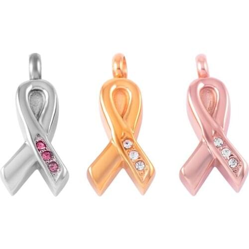 8656 Clear Crystals Inlay Ribbon Cremation Charm Funeral Ashes Holder Necklace Stainless Steel Jewelry Wholesale or Retail