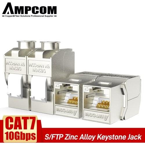 RJ45 CAT 7 Tool-Less STP Shielded Keystone Jack, AMPCOM Self-Locking Cat7 Keystone Zinc Alloy Module Coupler Adapter Wall Plate