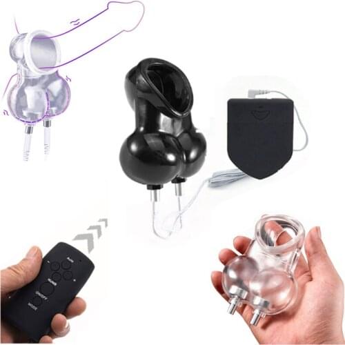 BDSM Electro Shock Penis Ring Sex Ball Stretcher Scrotum Sleeve Male Chastity Cock Cage Medical Men Delay Masturbator Sex Toys