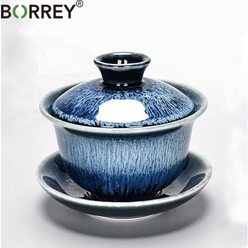 BORREY Ceramic Gaiwan Travel Kung Fu Tea Set Gaiwan Tea Cup Puer Kettle Ceramic Teapot With Saucer Chinese Tea Bowl Set Teaware