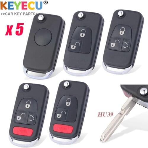 KEYECU 5x Flip Remote Car Key Shell Case for Mercedes Benz C E S ML SL ML55 AMG S500 SL500 W168 W124, Fob 3 4 Button- HU39 Blade