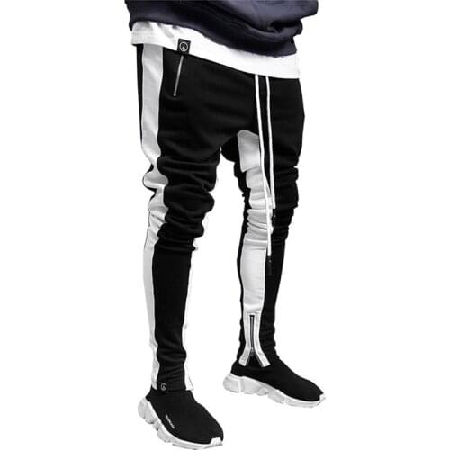 Men Sweatpants Full Length Pants Joggers Pants Fitness Mens Sportswear Foot Zipper Male Double Pocket Zip Black Casual Pants