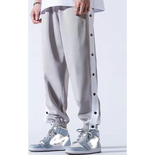 Breasted Pants Summer Sports Trousers Button Hip hop Streetwear Side Open Lace Stitching Color Beamed Feet traf y2k Harajuku