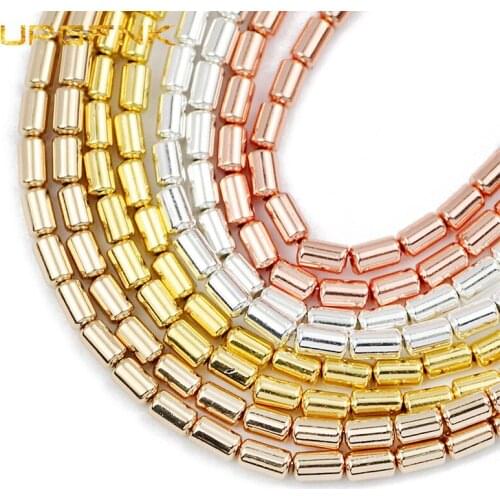 UPGFNK Gold Silvers Cylinder Hematite 4x2mm Round Natural Stone Spacers Loose Beads For Jewelry Making Diy bracelets accessories