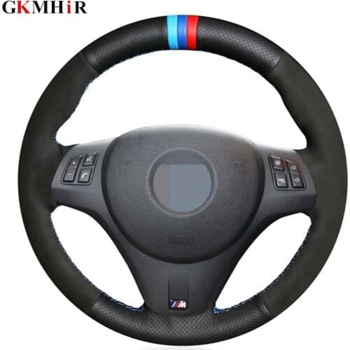 Black Genuine Leather Suede Hand-stitched Car Steering Wheel Cover for BMW M Sport M3 E87 E81 E82 E88 E90 E91 E92 E93