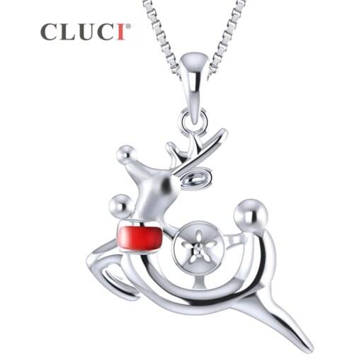 CLUCI Sterling Silver 925 Bracelet Reindeer Pendant for Women Jewelry Making Zircon 925 Silver Christmas Pendants SP351SB