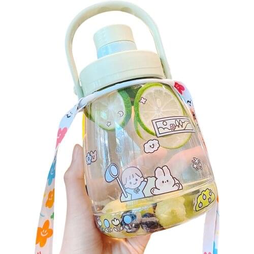 Kids Children Cartoon Stickers School Drinking Water Straw Bottle Straw Baby Cup with Shoulder Strap Water Bottle for Travel