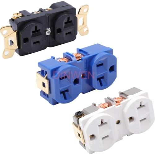 Dual Mains AC Power Connector Brass US Power Socket Receptacle Electric Outlet Panel Wall Plate PVC Insulator Hifi Audio DIY