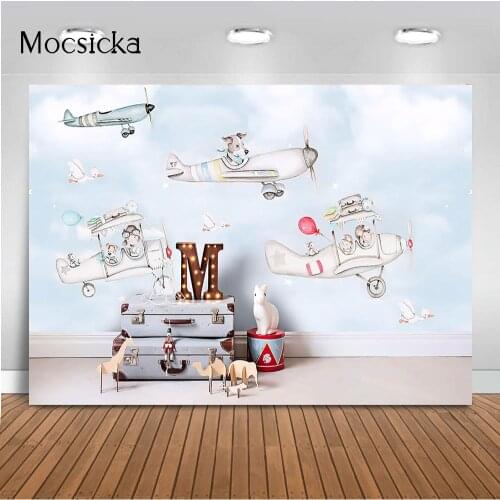 Adventure plane theme birthday backdrop for photography cake smash newborn children background for photo studio pets photography