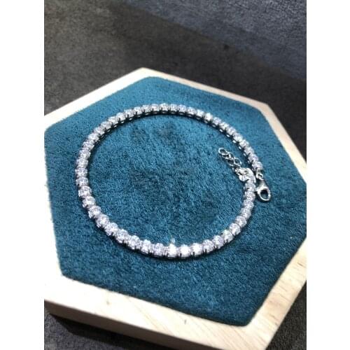 Inbeaut Pass Diamond Test Round Excellent Cut Sparkling Micro D Color Moissanite Bracelet 925 Silver Total 5 ct Moissanite Chain