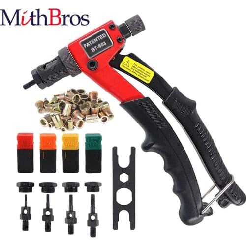 MithBros Manual Rivet Gun Kit Hand Rivet Tool Rivet Nut Setting Tool Nut Setter Hand Riveter with Mandrels M3/M4/M5/M6 BT-603
