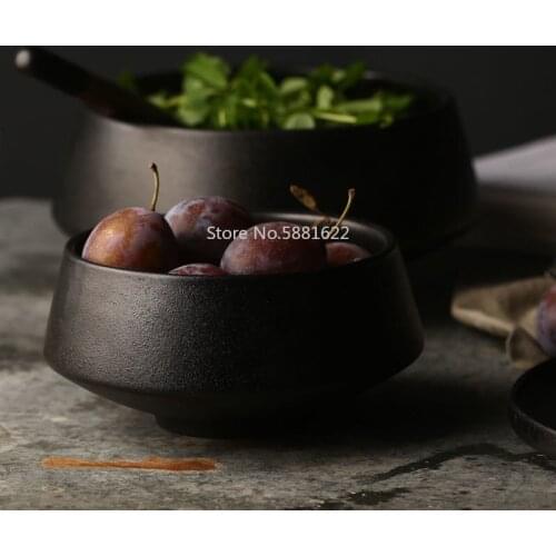 Ceramic Black Matte Three Size Bowl Home Soup Noodle Snack Bowl Restaurant Tableware